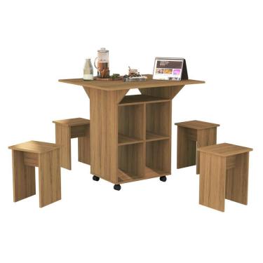 Imagem de Mesa Aparador Multifuncional Dobrável Com Bancos Annie Amendoa