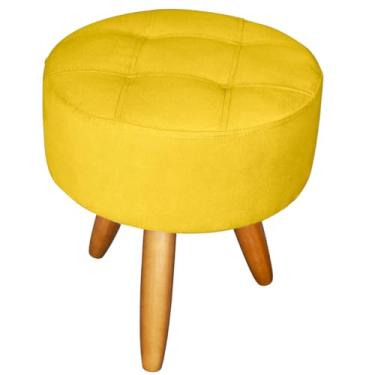 Imagem de Puff decorativo redondo moderno resistente para sala de estar recepção pés de madeira (1, Amarelo)