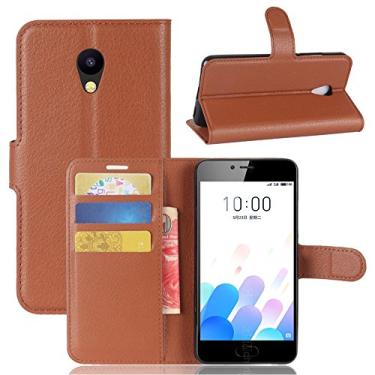 Imagem de Capa carteira MEIZU M5C, capa carteira flip de couro PU premium com compartimento para cartão, suporte e fecho magnético [capa interior à prova de choque de TPU] Compatível com MEIZU M5C