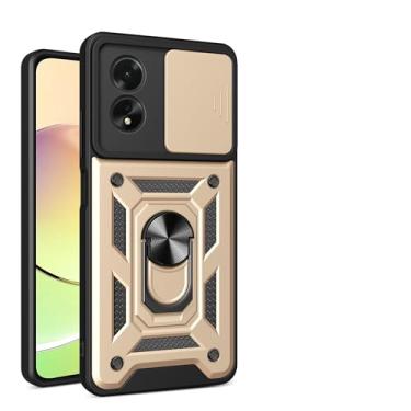 Imagem de Kukoufey Capa de suporte para Oppo A38 4G com capa de lente de câmera deslizante - compatível com Oppo A38 4G CPH2579 / A18 4G CPH2591 capa - dourada
