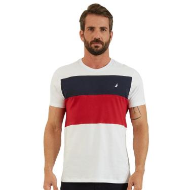 Imagem de Camiseta Nautica Masculina Tricolour Branca Marinho Vermelha-Masculino