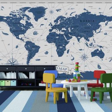 Imagem de Papel de Parede Foto Mural Mapa Mundi Vintage Blue Autocolante 250x350