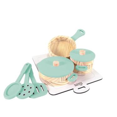 Imagem de Kit Panelinhas em Madeira Pinus Brinquedo - Eita Casa Perfeita, Verde 