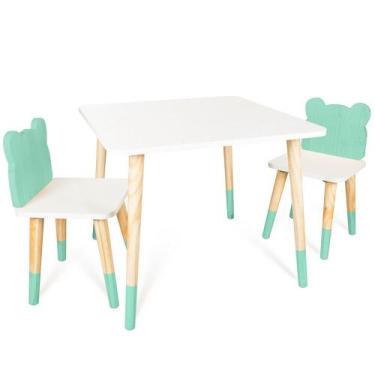 Imagem de Kit Mesa e 2 Cadeiras Infantil Urso - Eita Casa Perfeita, Verde Claro
