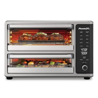 Imagem de PowerXL Forno de porta dupla SmartSynx, 8 predefinições de cozimento de toque rápido, incluindo fritar, torrar, assar, grelhar, reaquecer e mais, cozinhe 2 alimentos diferentes ao mesmo tempo, grande