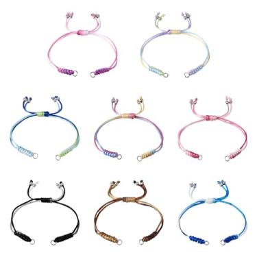 Imagem de Beadthoven 8 unidades de pulseiras ajustáveis de nylon trançado, 8 pulseiras de corda de fio de cor gradiente, elos trançados, pulseiras de amizade com anéis de salto para fazer joias, artesanato DIY
