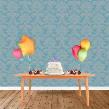Imagem de Painel Retangular em Jacquard Azul Bebê e Bege Medalhão - Jacquard Tra