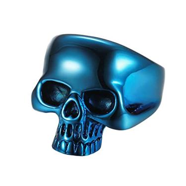 Imagem de INRENG Anel masculino de aço inoxidável 316L com cabeça de caveira legal punk nova joia preto/azul/ouro/prata, Metal, Sem pedras preciosas