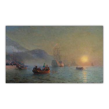 Imagem de Ivan Aivazovsky. Cristóvão Colombo velejando de Palos, 1892. Reprodução famosa de arte de parede em tela. Pôster de tela para decoração de casa - 100 x 60 cm sem moldura