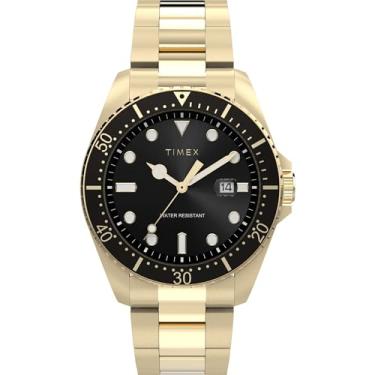 Imagem de Timex Relógio masculino de 42 mm, pulseira dourada, mostrador preto, caixa dourada, Dourado