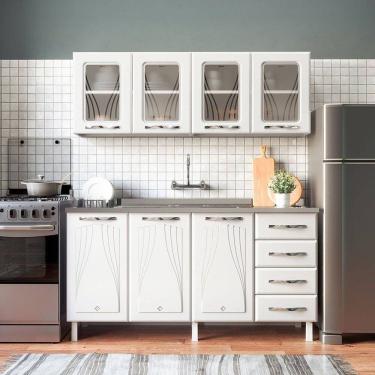 Imagem de Armário de Cozinha de Aço 2 Peças com Vidro e Balcão para Pia Star New Branco