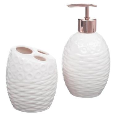 Imagem de Kit Banheiro Lavabo Porta Sabonete Líquido 2 Peças/Rosê 070