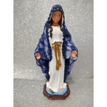 Imagem de Imagem Nossa Senhora das Graças com Manto de Renda Azul, 30 cm, Branco e Dourado