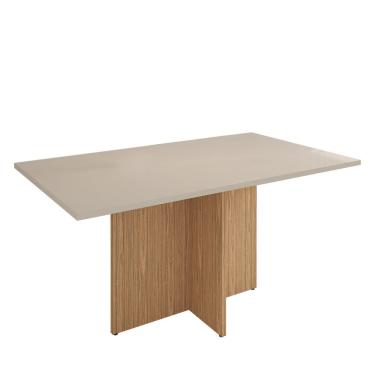 Imagem de Mesa Para Sala De Jantar 6 Lugares 160Cm Tampo Em Vidro Paris Casa D Off White/Noce