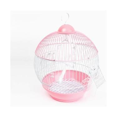 Imagem de Gaiola para Pássaros Parrot Bird Cage Small Villa Metal Roof Ornamental Cage Iron Breeding Bird Cage Gaiola para Pássaros de Estimação(Pink)