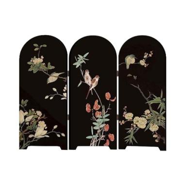 Imagem de XLWLLNJ Mini tela dobrável de mesa com pintura de pássaros e flores, presente oriental, 3 painéis divisores para lareira, prateleira, armário de entrada, Style D