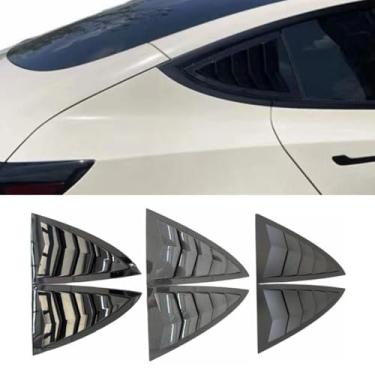 Imagem de Acabamento de janela de triângulo traseiro de carro compatível com Model3 2019+ Kit de tampa de acabamento de janela de ventilação lateral traseira acessórios de carro (preto brilhante)