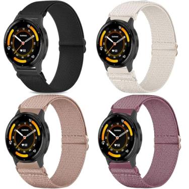 Imagem de CUNUJIX Pacote com 4 pulseiras elásticas de 22 mm compatíveis com Garmin Venu 3/Venu 2/Vivoactive 4, pulseira de tecido elástico de nylon para Forerunner 265/255/255 Music feminino e masculino