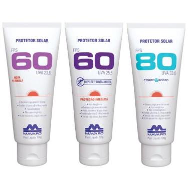 Imagem de Kit 3 Protetor Solar Profissional FPS 60 - 80 Bloqueador Mavaro Cremos