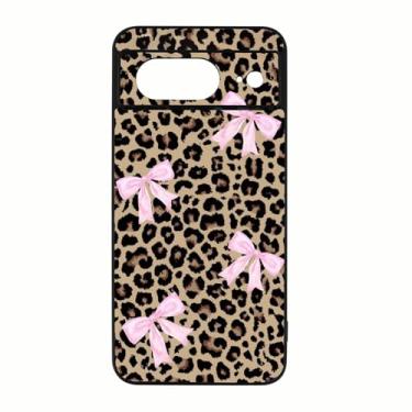 Imagem de qizjio Capa de telefone com estampa de leopardo de guepardo preppy à prova de choque capa protetora para celular com arco coquete para Google Pixel 8