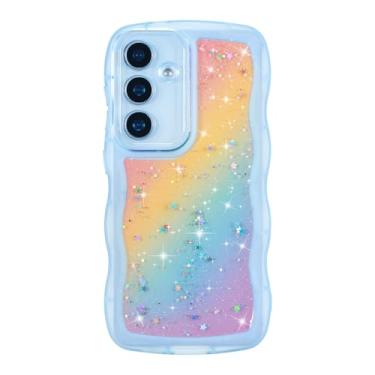 Imagem de ZTOFERA Capa para Samsung Galaxy A15 4G/5G de 6,5 polegadas, linda capa ondulada encaracolada com estrela arco-íris com glitter, capa protetora de telefone TPU macio e brilhante transparente à prova