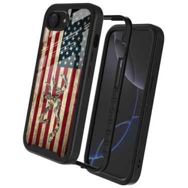 Imagem de GUGU6JI Capa protetora de corpo inteiro com estampa de tronco de árvore e veado com estampa de bandeira americana compatível com iPhone 16e para meninos e homens, luxuosa, à prova de choque