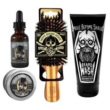 Imagem de Kit para Barba Profissional Portátil com Cera e Pente, 4 Itens, GRAVE BEFORE SHAVE, Preto