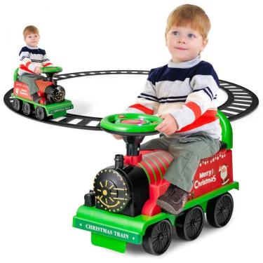 Imagem de Trem Elétrico Infantil a Bateria 6V com Trilhos, Assento, Luzes e Encosto, Suporta 24 kg, Costzon, Verde