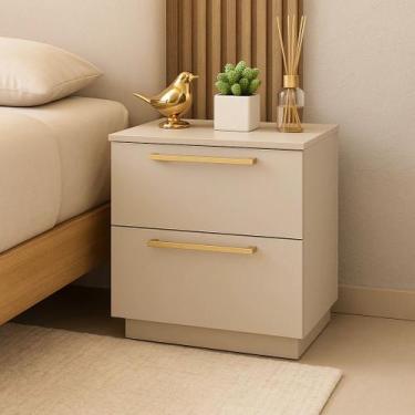 Imagem de Mesa de Cabeceira Dubai Kit 2 Unidades 2 Gavetas MDF 15mm Off White Fe