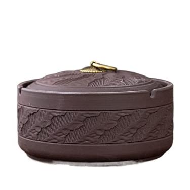 Imagem de Cinzeiro de ervas daninhas cinzeiro de cerâmica de argila roxa com tampa, criativo, material de hotel, bar, bar, casa cinzeiros para cigarros (B, L)