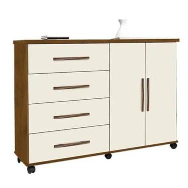 Imagem de Cômoda Bali 4 Gavetas 2 Portas com Rodínhas Mel Off Primus