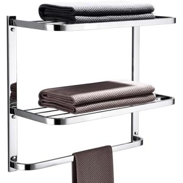 Imagem de Toalheiro de banheiro de 50 cm com barra de toalha, prateleira de toalha de 3 camadas montada na parede, rack de armazenamento de toalhas de aço inoxidável SUS304