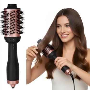 Imagem de Escova Modeladora Profissional Iônica 1300W, Secadora Alisadora com 3 Temperaturas, Preta e Rosa, Design Ergonômico, Tecnologia Antifrizz, Sistema de Proteção Térmica