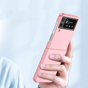 Imagem de Capa fina dobrável para samsung galaxy z flip 4 5 5g flip5 flip4 flip3 flip 3 2 flip2 zflip4 capa fashion, rosa, para samsung z flip 4