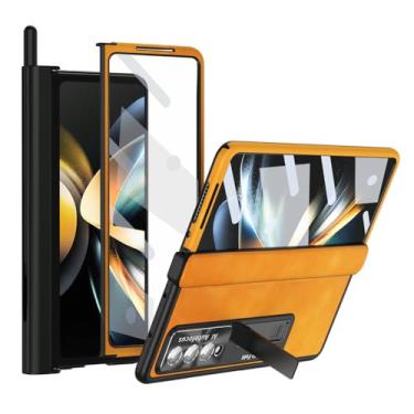 Imagem de Capa para celular com porta-canetas para Samsung Galaxy Z Fold 4 Fold4 Fold3 Fold 3 Zfold3 Zfold4 Filme de vidro capa completa, amarelo, para Samsung Z Fold 4