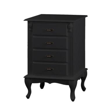 Imagem de Mesa De Cabeceira De Madeira Rústica 4 Gavetas Pés Luiz Xv - Preto Laca