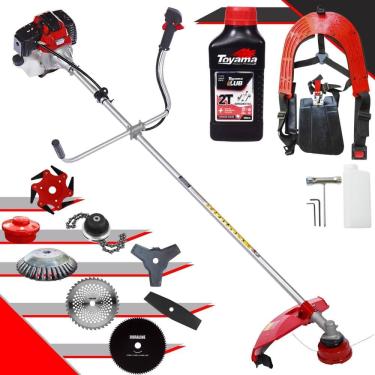 Imagem de Roçadeira Com Sistema Antivibração Toyama RT52L À Gasolina 52cc 2HP de Potência Alta Rotação Com Carretel Nylon + Kit 7 Lâminas Extras + ÓLEO TOYAMA