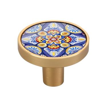 Imagem de Blueangle Pacote com 4 puxadores de armário de cerâmica mexicana 3,5 cm Puxadores redondos de gaveta para cômoda e armários de cozinha (520)