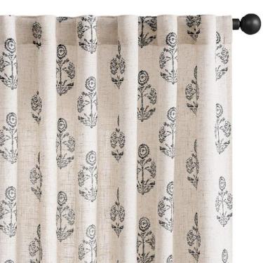 Imagem de Cortinas jinchan Linen Floral 24 cm de comprimento, pretas, 2 painéis