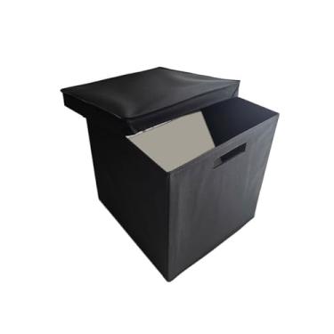 Imagem de VHDY85KA Caixa organizadora dobrável de disco de vinil Oxford com tampa para armazenamento de CD de papelão e escritório em casa (preto)