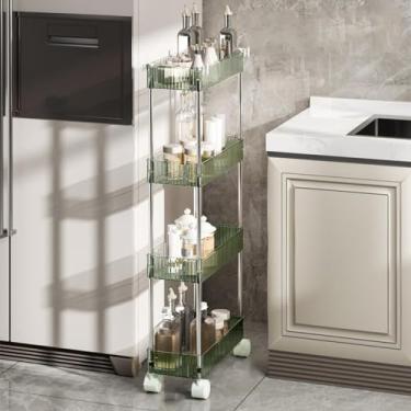 Imagem de Carrinho de armazenamento com rodinhas de acrílico verde - Organizador móvel de 3 a 4 níveis para banheiro, escritório, cozinha e lavanderia - Carrinho utilitário versátil para prateleiras, 38 cm P x