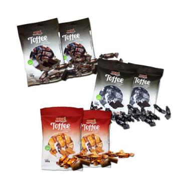 Imagem de Balas toffee caramelo de leite chocolate cafe diet 100g hue - kit 6 un