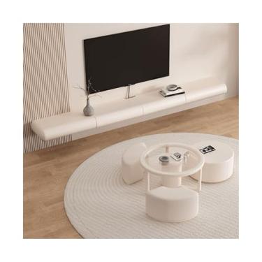 Imagem de Armário flutuante para TV Unidade de TV flutuante Armário de TV montado na parede Prateleiras flutuantes modernas sob console de mídia de entretenimento de TV, grande armazenamento, banco de TV