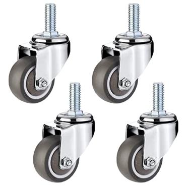 Imagem de Rodas giratórias de borracha TPE resistentes - pacote com 4 rodízios de substituição universais para móveis, camas de bebê, carrinhos de compras, haste rosqueada M10 x 25 mm, diâmetro de Ø 50 mm