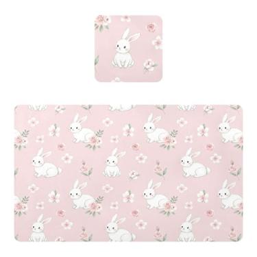 Imagem de Burbuja Jogo americano Bunny conjunto de 4 para mesa de jantar, tapetes de mesa de PVC à prova d'água, antiderrapantes, resistentes ao calor, fáceis de limpar, 30 x 45 cm