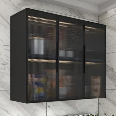 Imagem de Armário de armazenamento de madeira maciça para cozinha e banheiro com porta de vidro, 110 cm x 78 cm x 22 cm - Armário de parede com economia de espaço para varanda, armário e organização de vaso