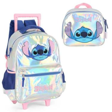 Imagem de Kit Mochila Holográfica Rodinha Stitch Disney Com Lancheira - Luxcel