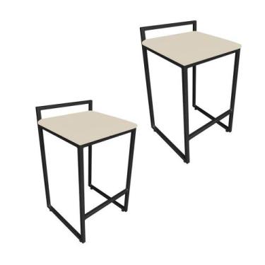 Imagem de Kit 02 Banquetas Lavínia Suede Bege Base Preto - D' ROSSI