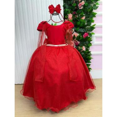 Imagem de Vestido Longo Diamante Vermelho Banana Club para Meninas, Vermelho, 6