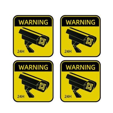 Imagem de Adesivo de advertência de vigilância, vídeo 24H, 4 peças, autoadesivo 